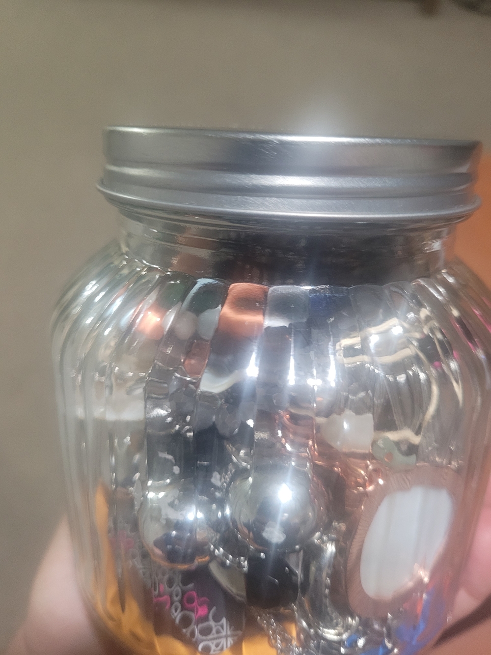 Clear Ribbed Glass Jar - Fill With Jewelry, Necklace, Bracelets, Earrings.